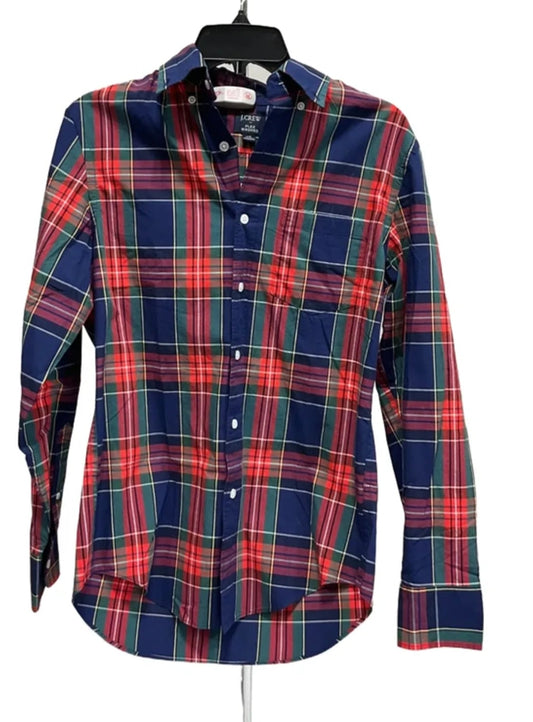 Blouse Long Sleeve By J. Crew In Plaid Pattern, Size: Xs