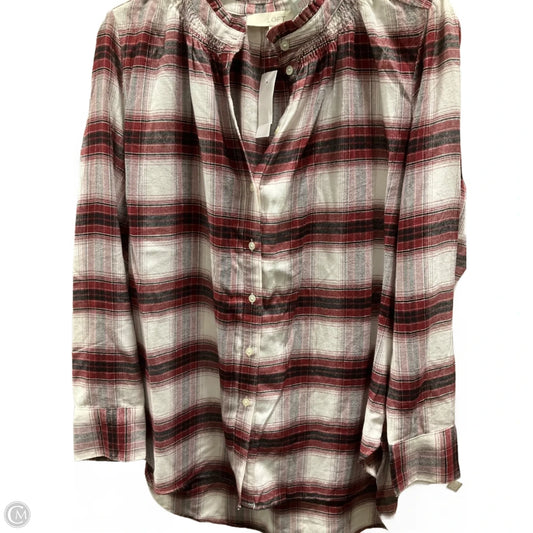 Top Long Sleeve By Loft In Plaid Pattern, Size: M