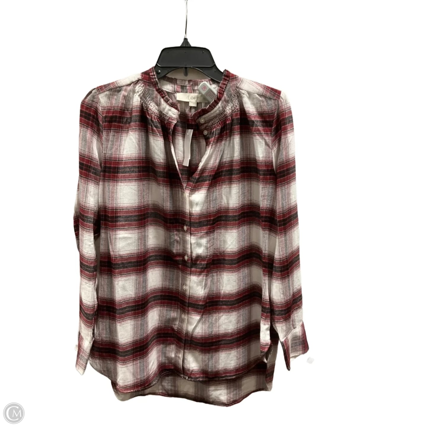 Top Long Sleeve By Loft In Plaid Pattern, Size: M