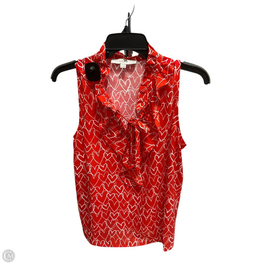 Top Sleeveless By Loft In Red & White, Size: M