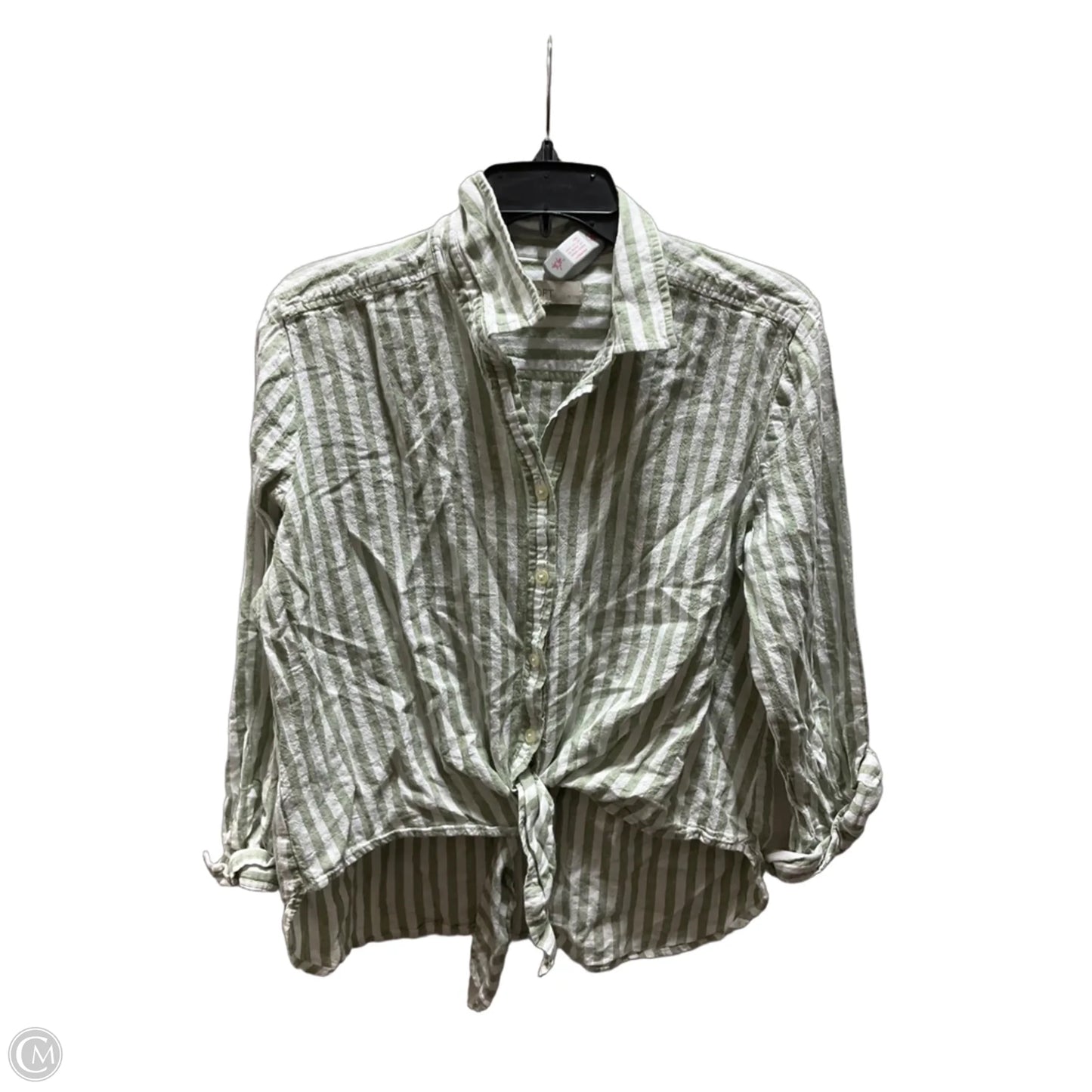Blouse Long Sleeve By Loft In Green & White, Size: L