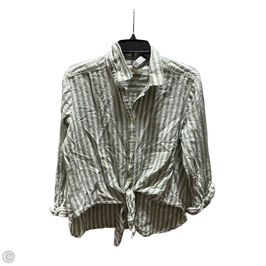 Blouse Long Sleeve By Loft In Green & White, Size: L