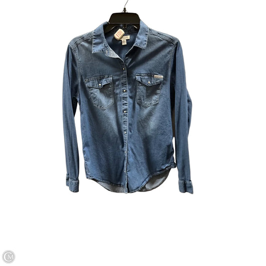 Blouse Long Sleeve By Calvin Klein In Blue Denim, Size: M