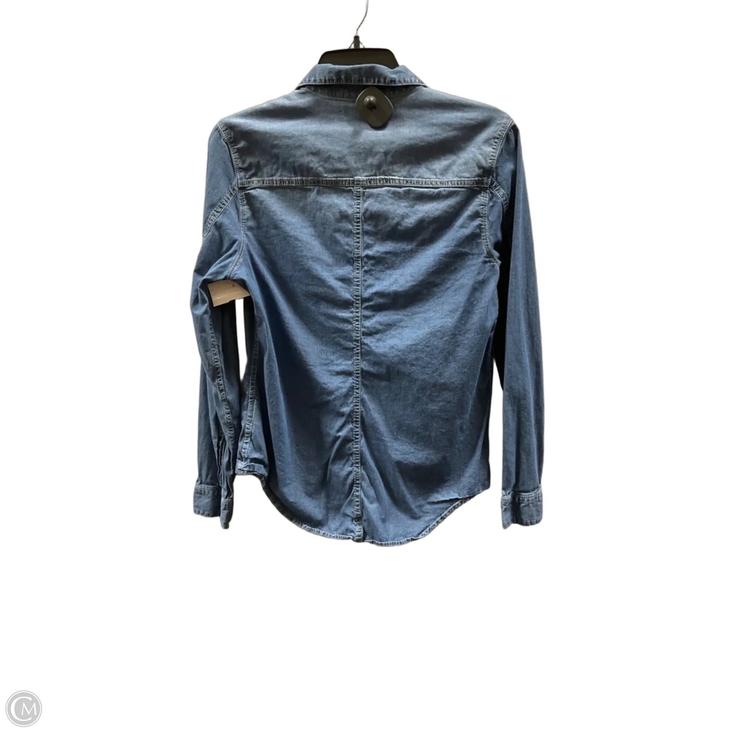 Blouse Long Sleeve By Calvin Klein In Blue Denim, Size: M