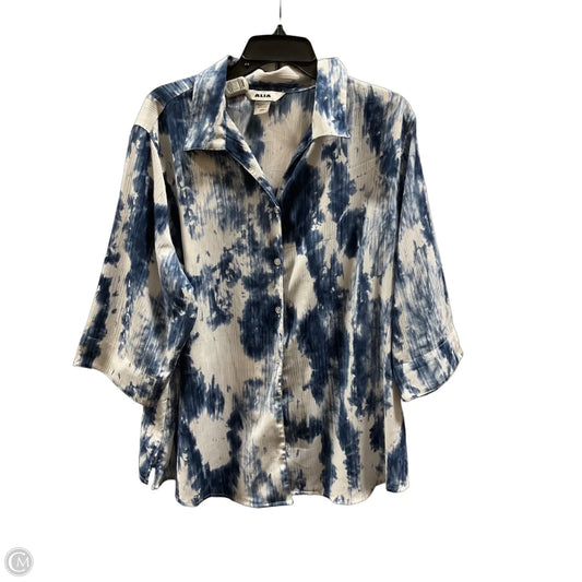 Blouse 3/4 Sleeve By Alia In Blue & White, Size: 1x