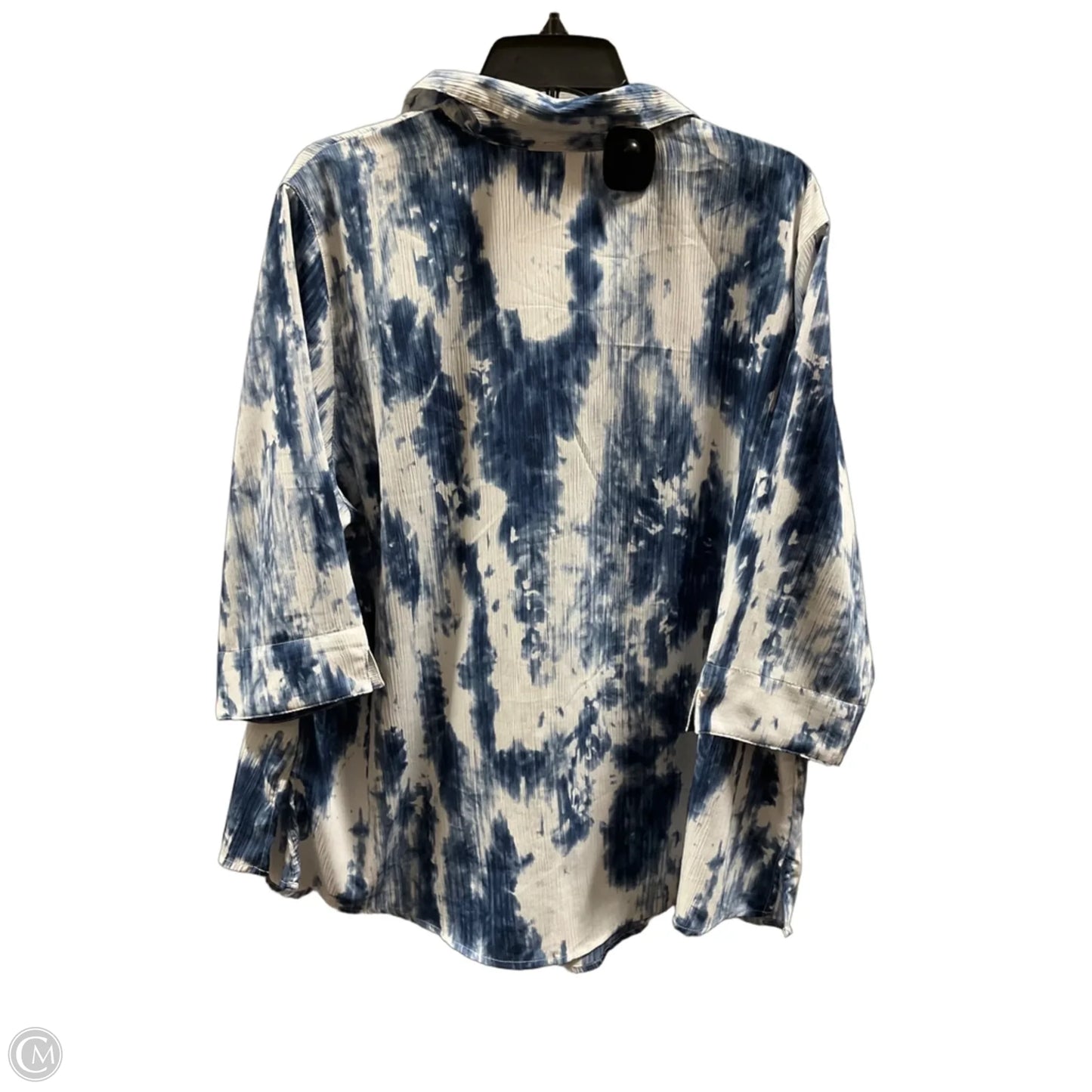 Blouse 3/4 Sleeve By Alia In Blue & White, Size: 1x