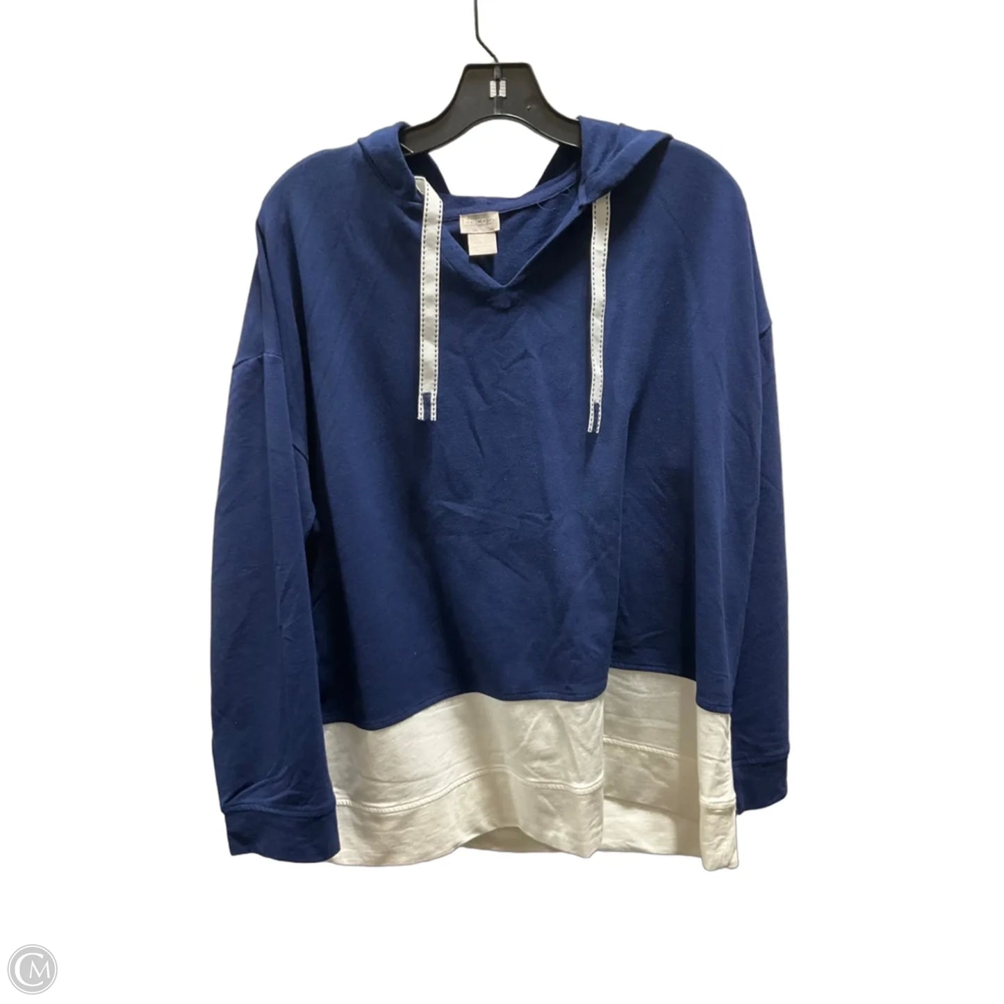 Sweatshirt Hoodie By Chicos In Blue & White, Size: Xl