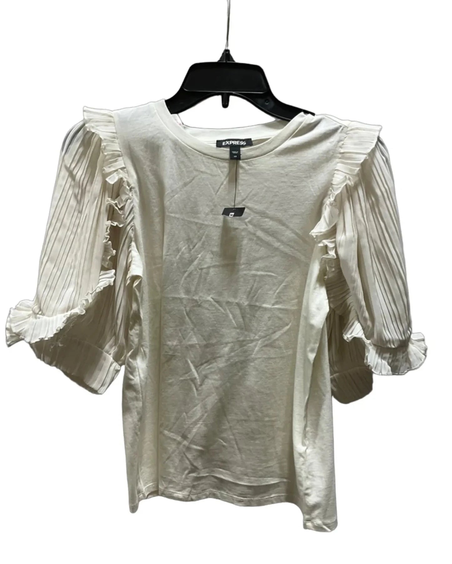Top Short Sleeve By Express In Cream, Size: Xs