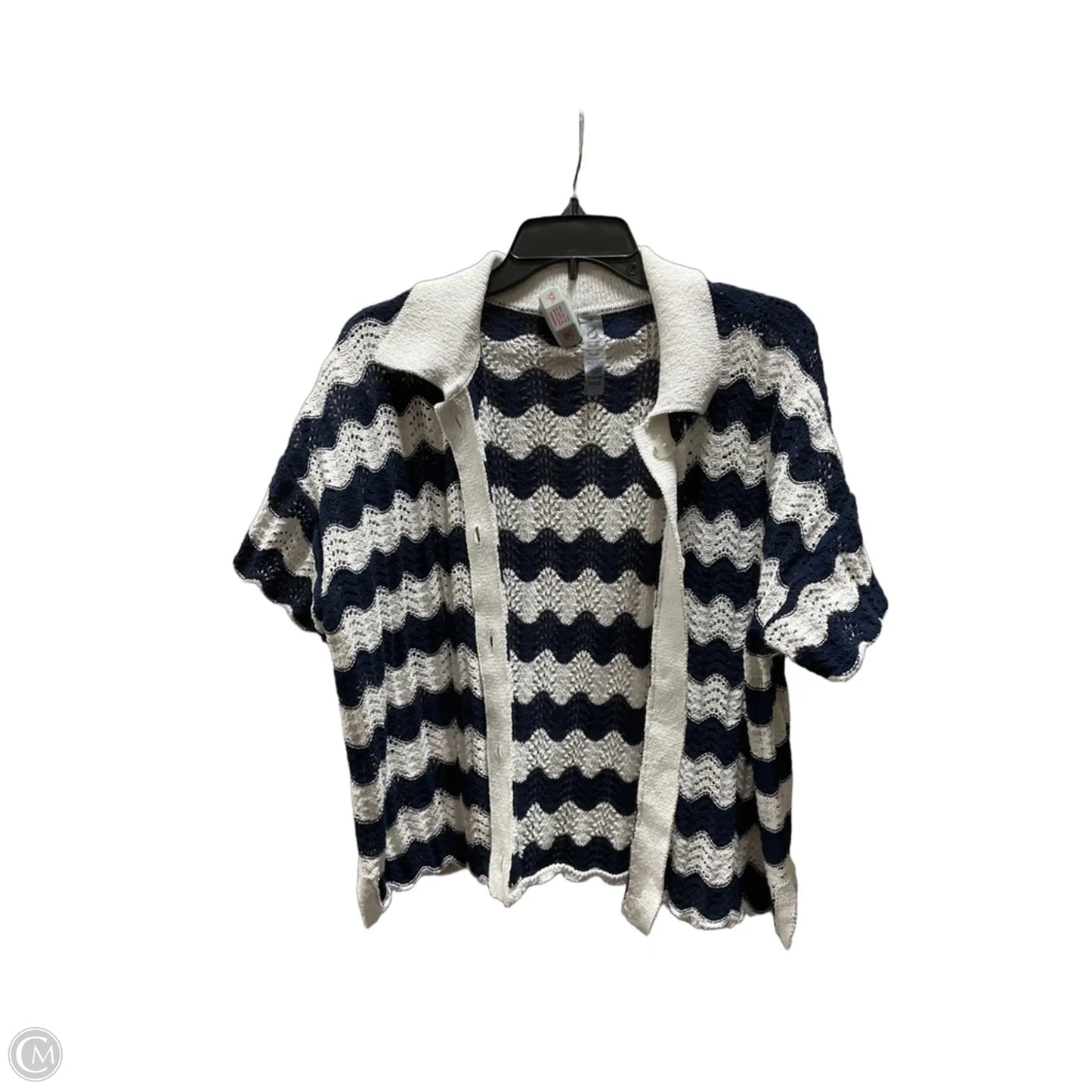 Blouse Short Sleeve By Lou And Grey In Blue & White, Size: M
