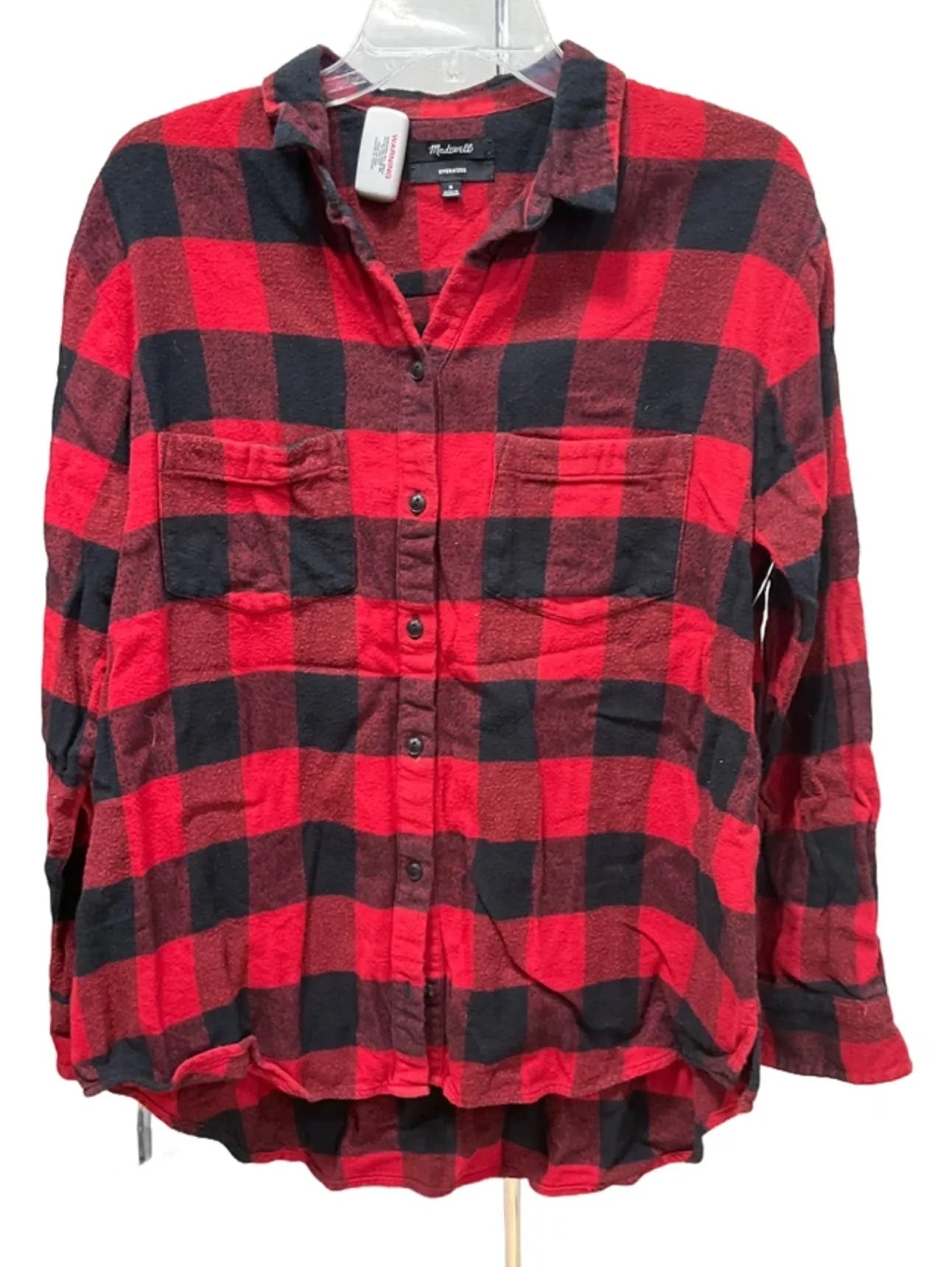 Top Long Sleeve By Madewell In Plaid Pattern, Size: M