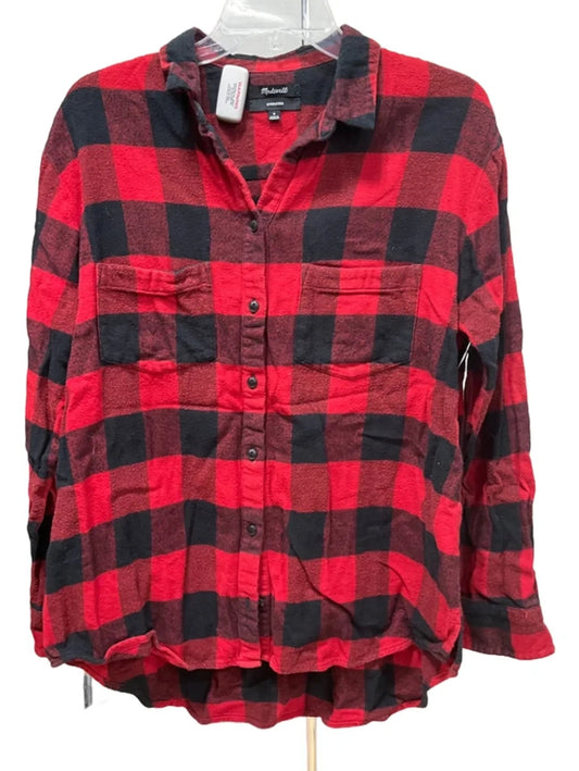 Top Long Sleeve By Madewell In Plaid Pattern, Size: M