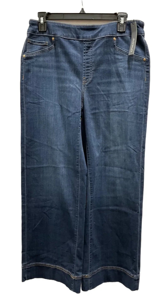 Jeans Wide Leg By Chicos In Blue Denim, Size: 8