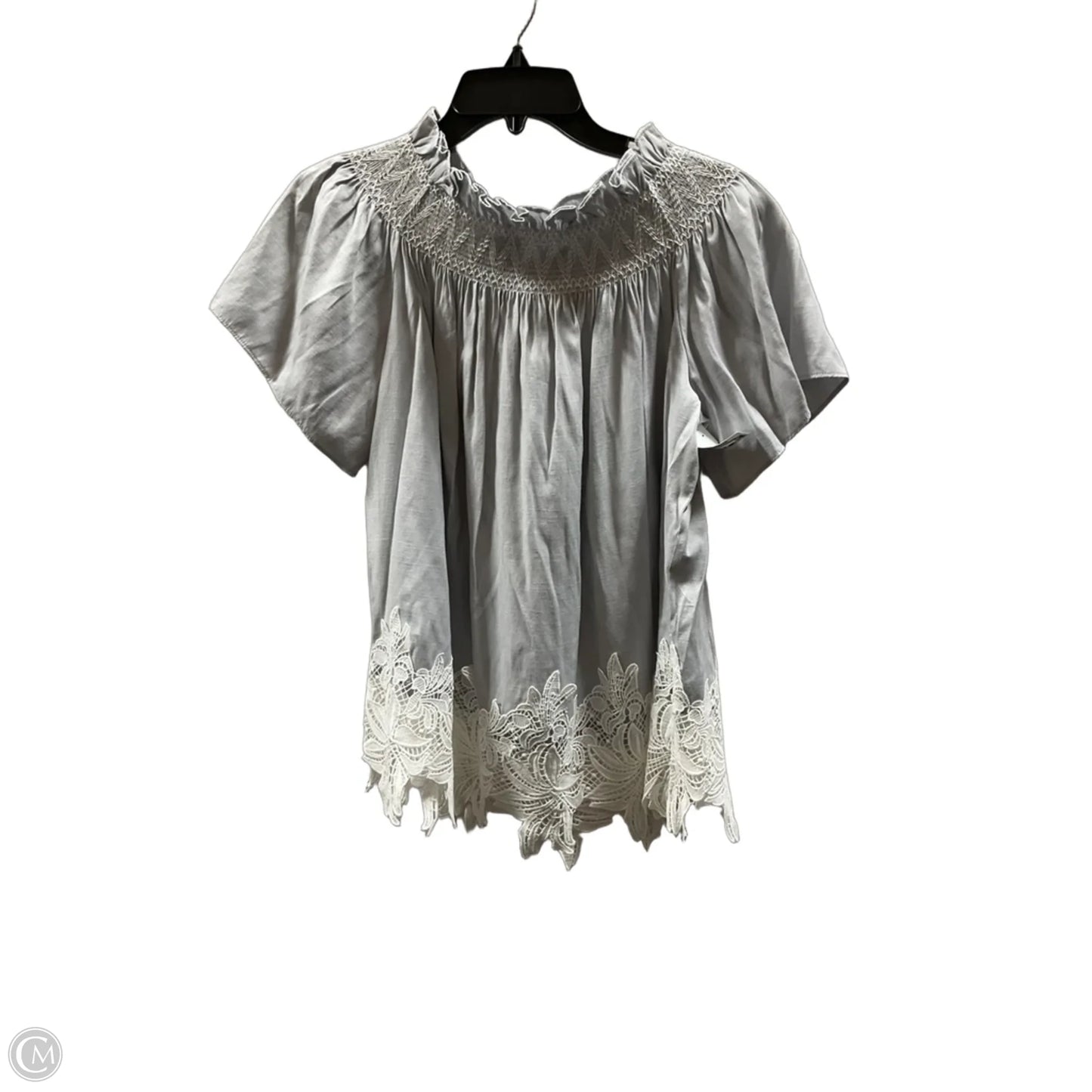 Top Short Sleeve By Tahari In Grey & White, Size: S