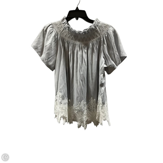 Top Short Sleeve By Tahari In Grey & White, Size: S