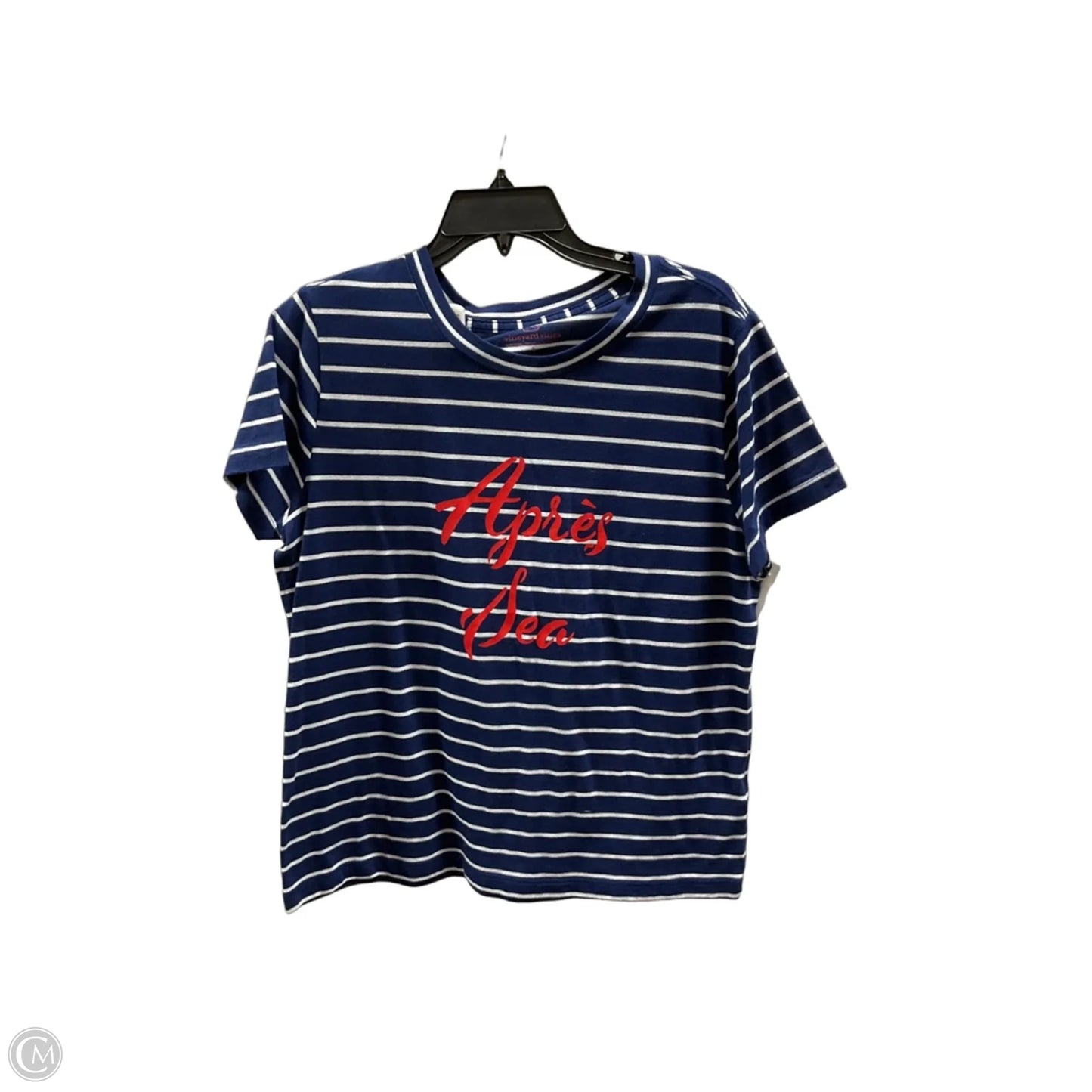 Top Short Sleeve By Vineyard Vines In Blue & Cream, Size: L