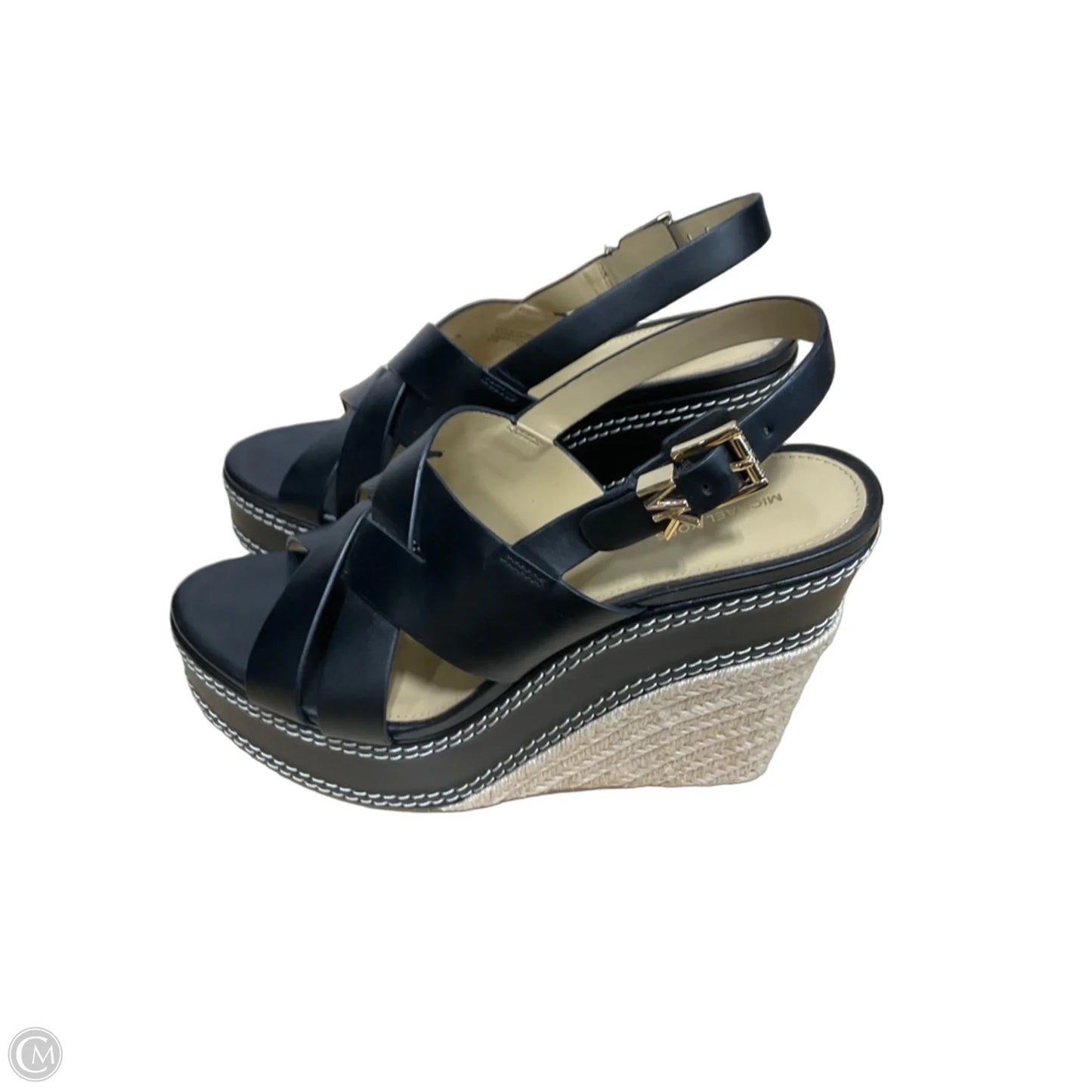 Sandals Heels Wedge By Michael Kors In Black & Cream, Size: 8.5
