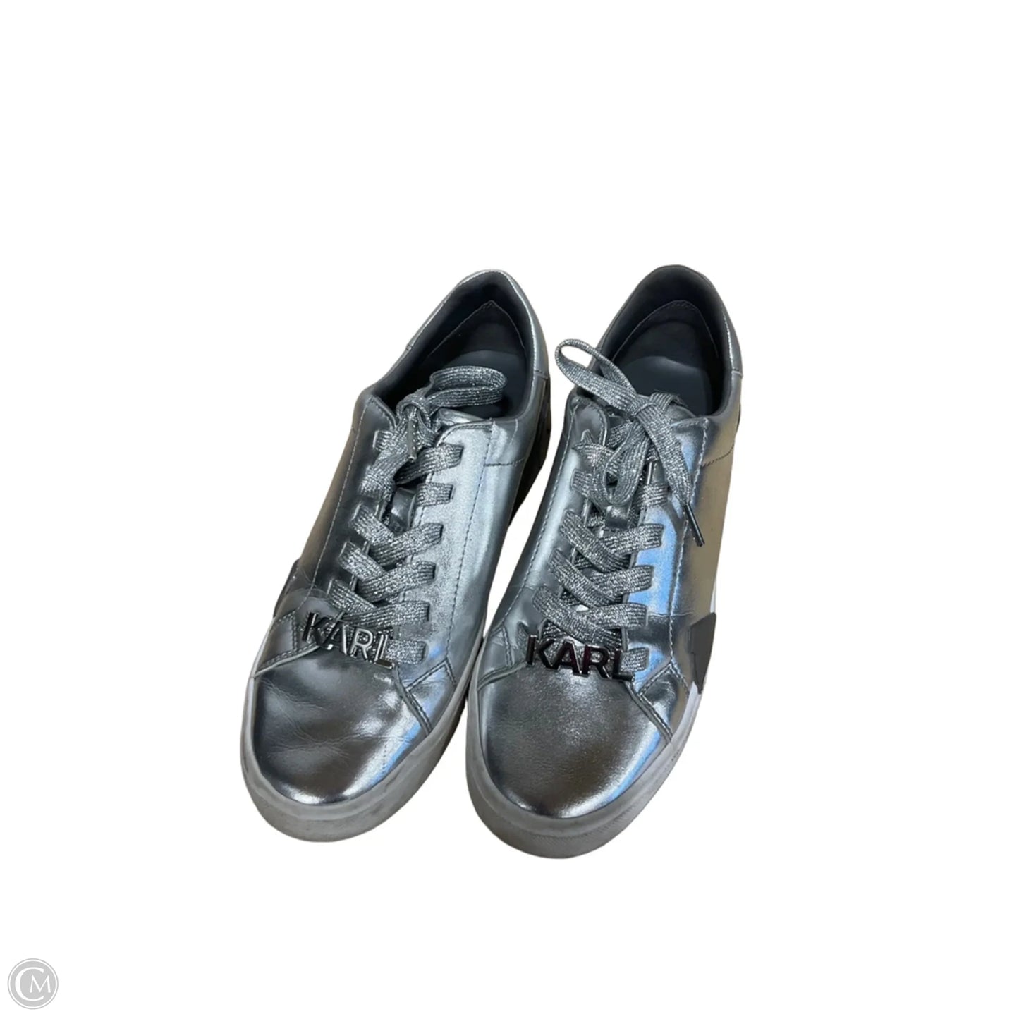 Shoes Athletic By Karl Lagerfeld In Silver & White, Size: 8