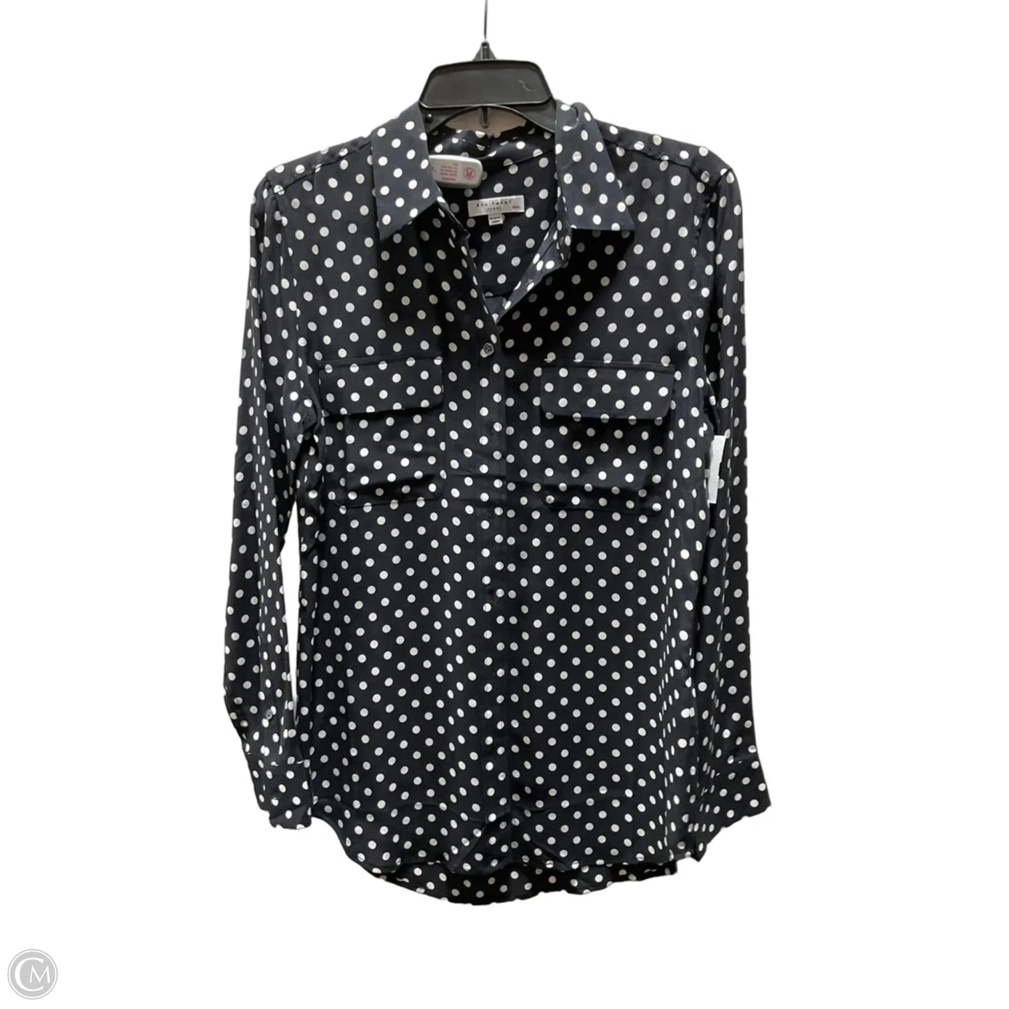 Blouse Long Sleeve By Equipment In Blue & White, Size: M