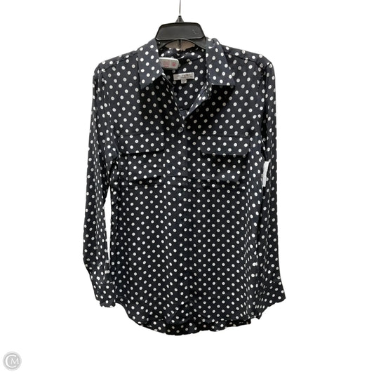Blouse Long Sleeve By Equipment In Blue & White, Size: M