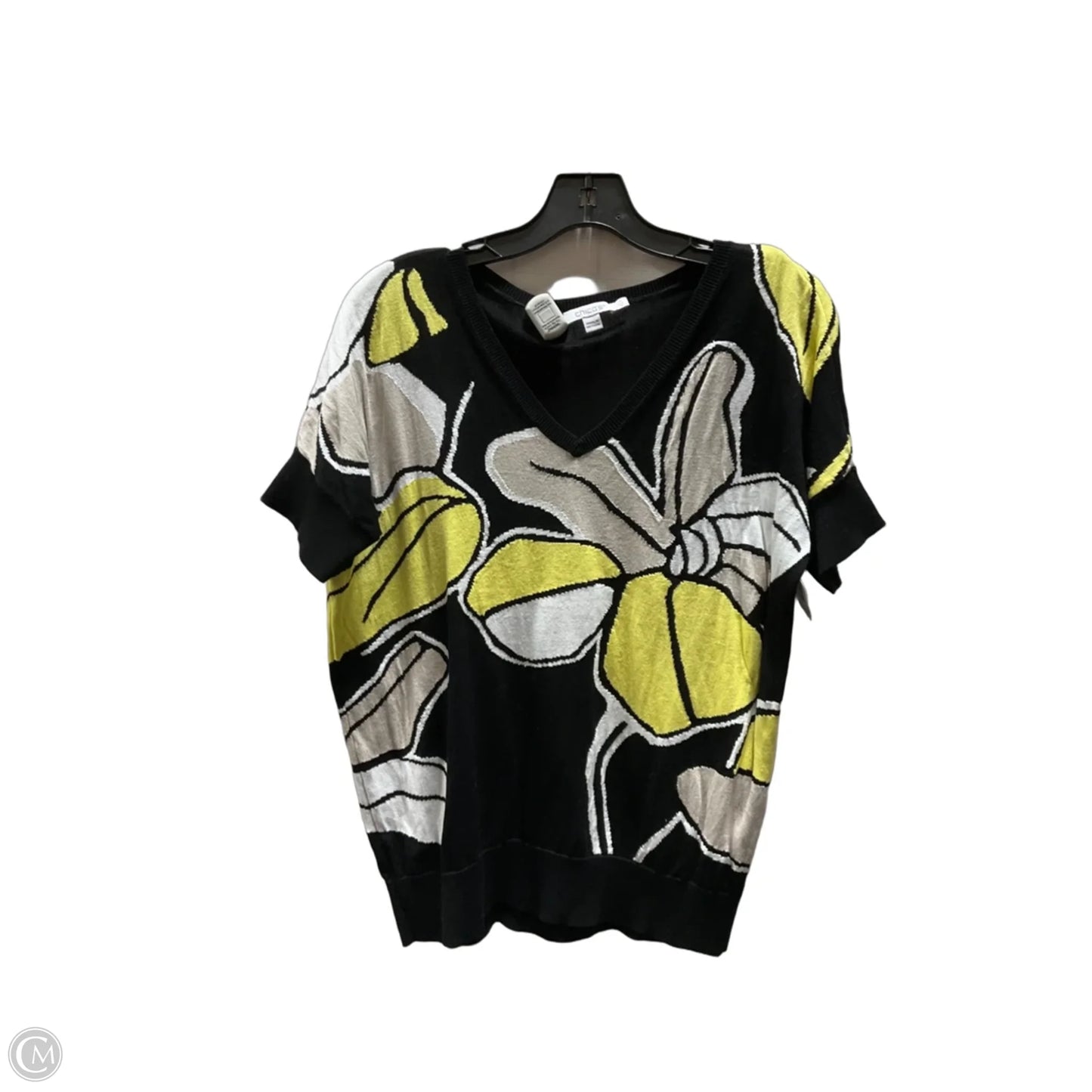 Top Short Sleeve By Chicos In Black & Yellow, Size: M