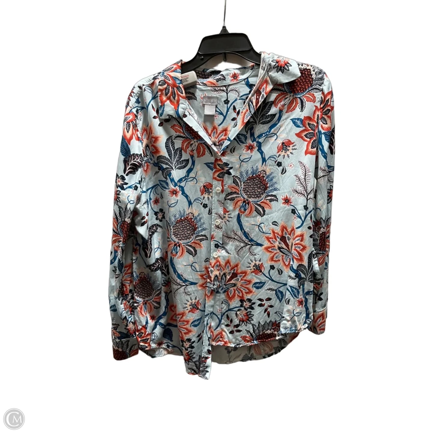 Blouse Long Sleeve By Chicos In Floral Print, Size: L