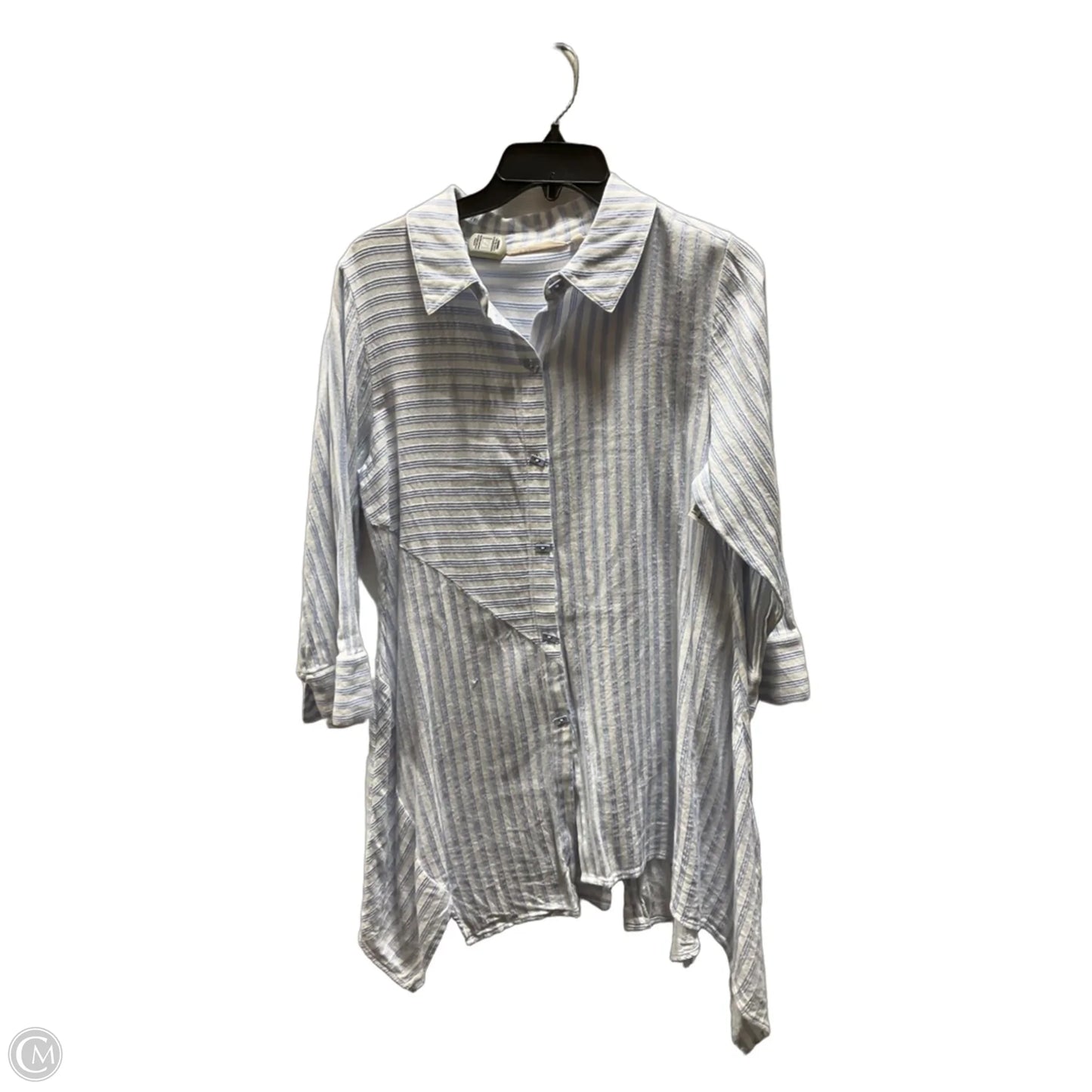Blouse Long Sleeve By Soft Surroundings In Blue & White, Size: M