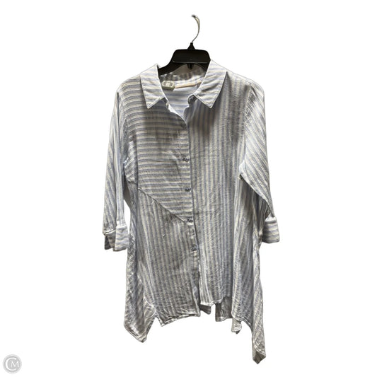 Blouse Long Sleeve By Soft Surroundings In Blue & White, Size: M