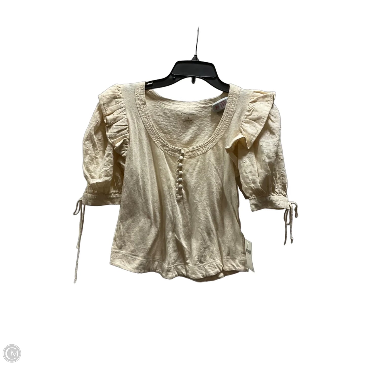 Top Short Sleeve By Anthropologie In Cream, Size: S