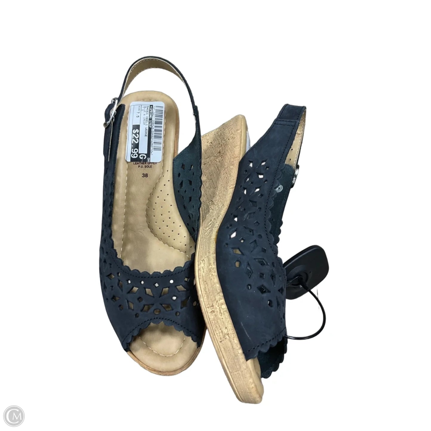 Shoes Heels Wedge By Spring Step In Blue & Cream, Size: 7.5