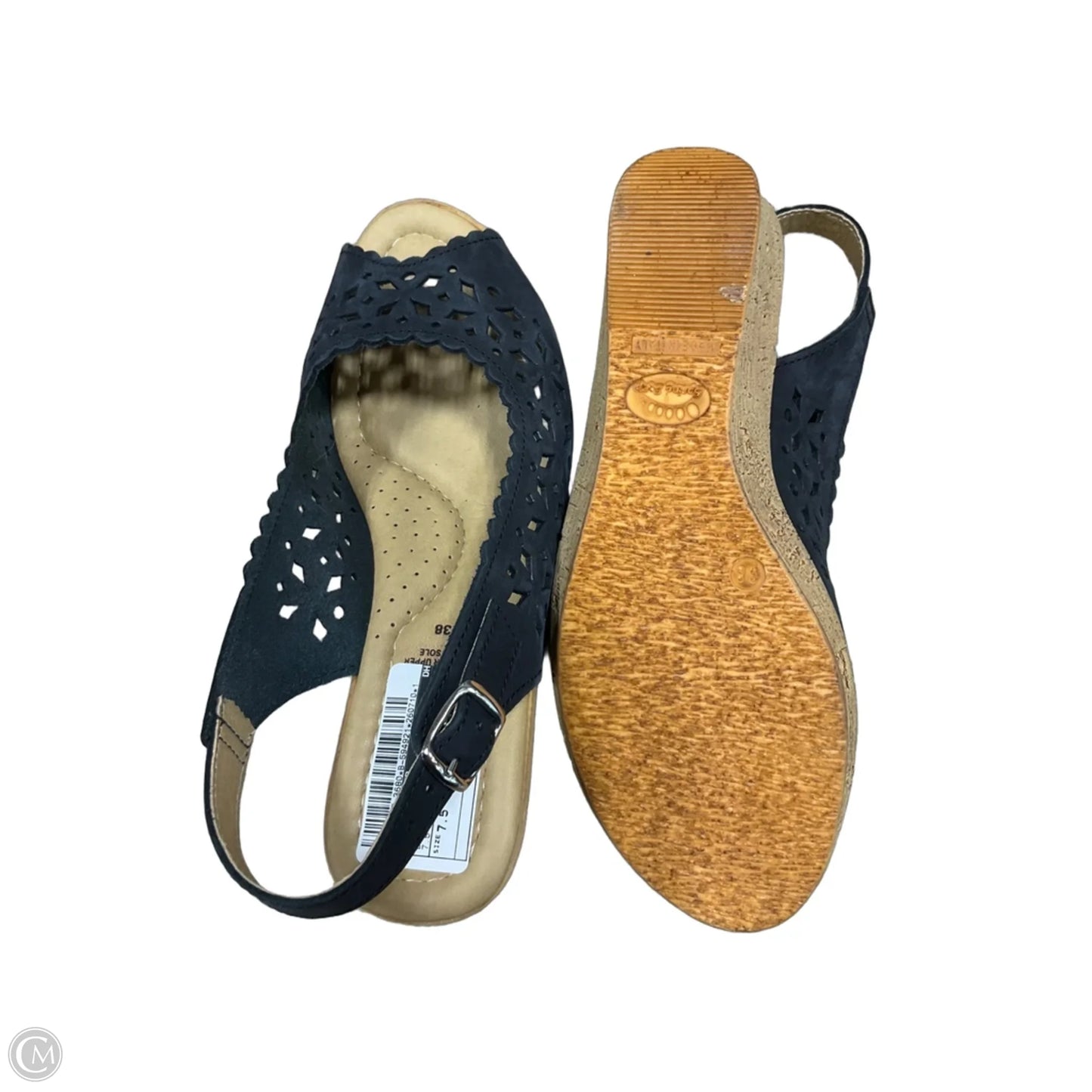Shoes Heels Wedge By Spring Step In Blue & Cream, Size: 7.5