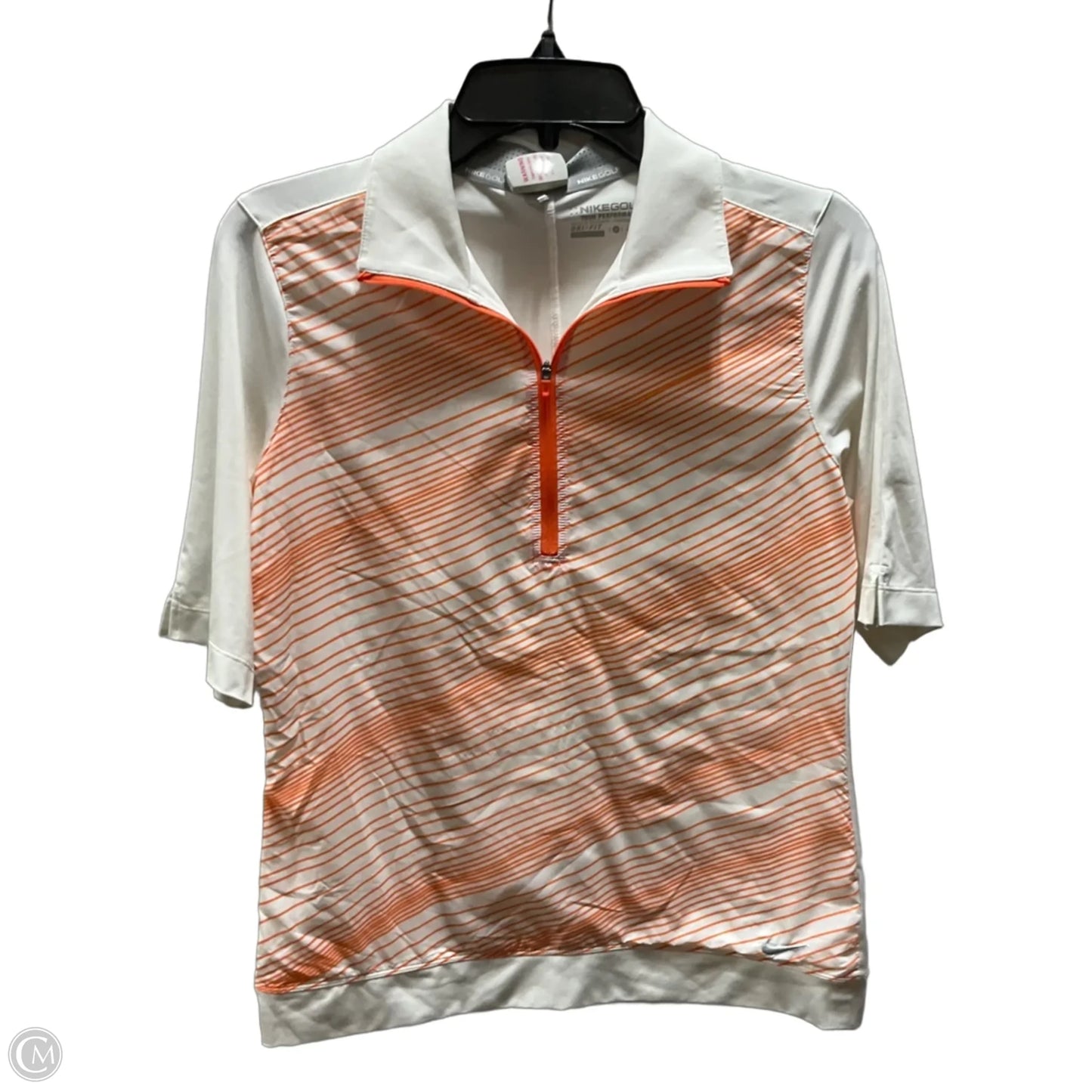 Athletic Top Short Sleeve By Nike In Orange & White, Size: M