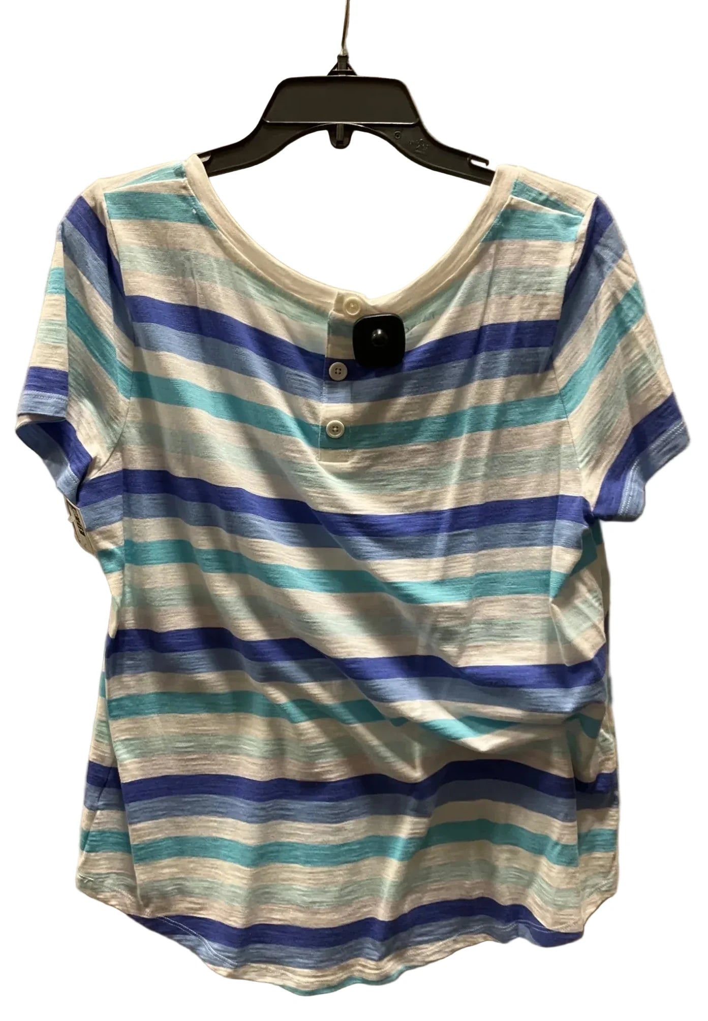 Top Short Sleeve By Talbots In Blue & Cream, Size: L