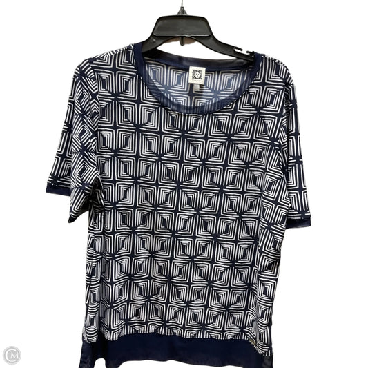 Top Short Sleeve By Anne Klein In Blue & White, Size: L