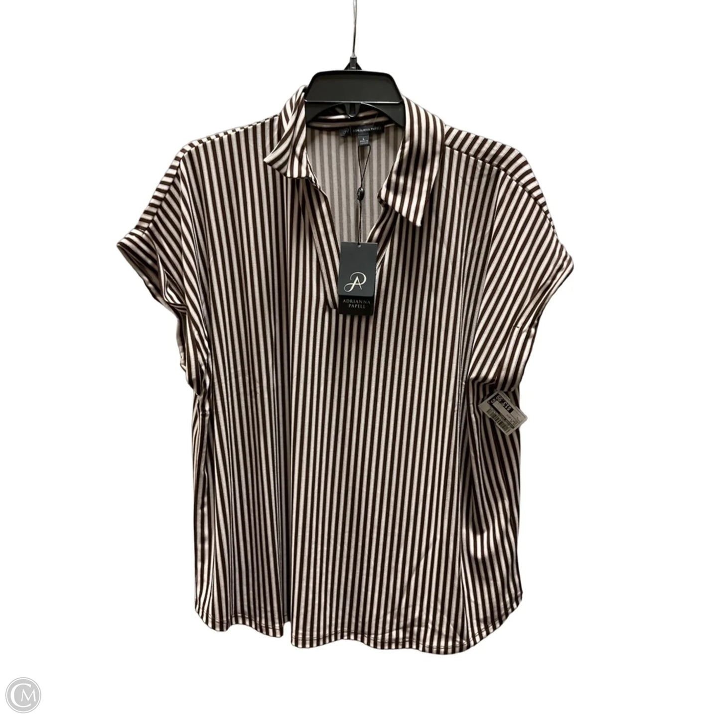 Top Short Sleeve By Adrianna Papell In Brown & White, Size: L