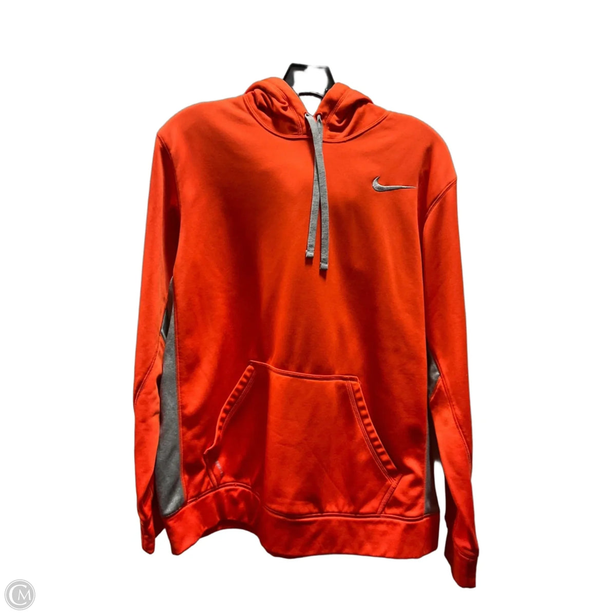 Athletic Sweatshirt Hoodie By Nike In Grey & Orange, Size: L
