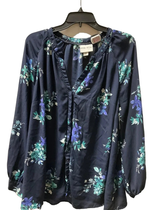 Blouse Long Sleeve By Ava & Viv In Blue, Size: 2x
