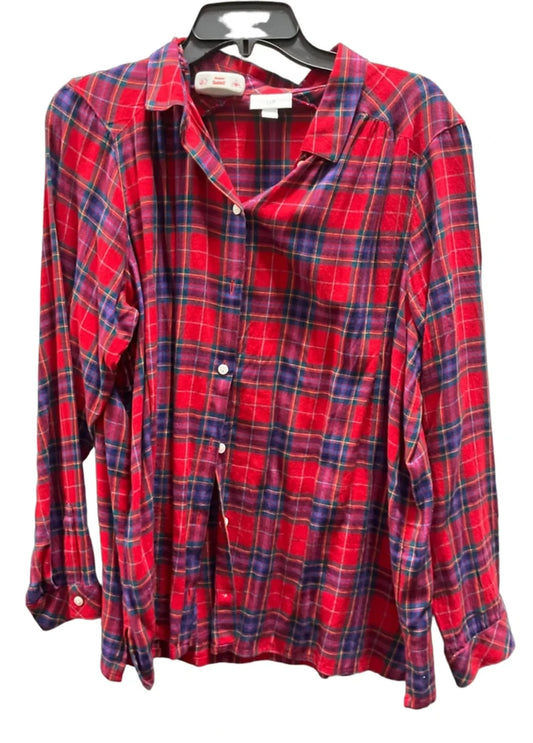 Top Long Sleeve By J. Jill In Plaid Pattern, Size: L