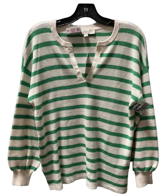 Top Long Sleeve By Loft In Green & White, Size: S