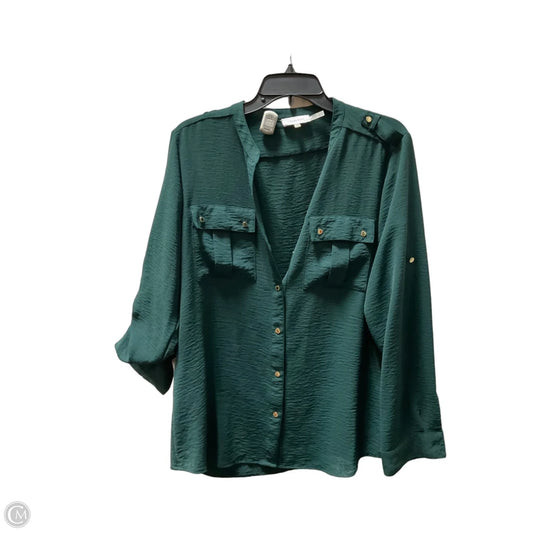Top Long Sleeve By Calvin Klein In Green, Size: L