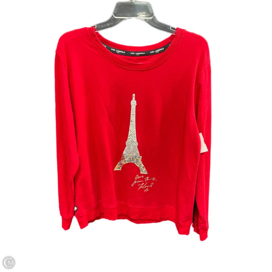 Top Long Sleeve Designer By Karl Lagerfeld In Red & Silver, Size: L