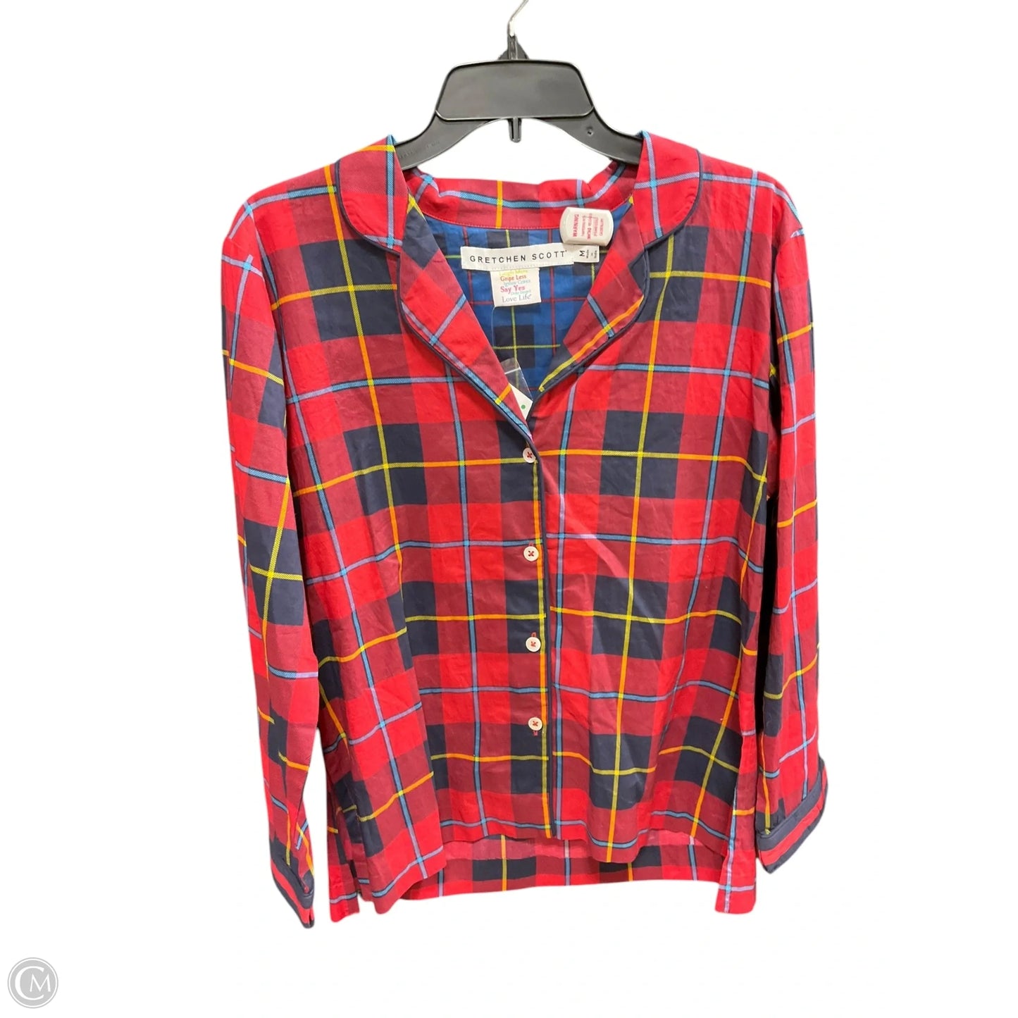 Top Long Sleeve By Gretchen Scott In Plaid Pattern, Size: M
