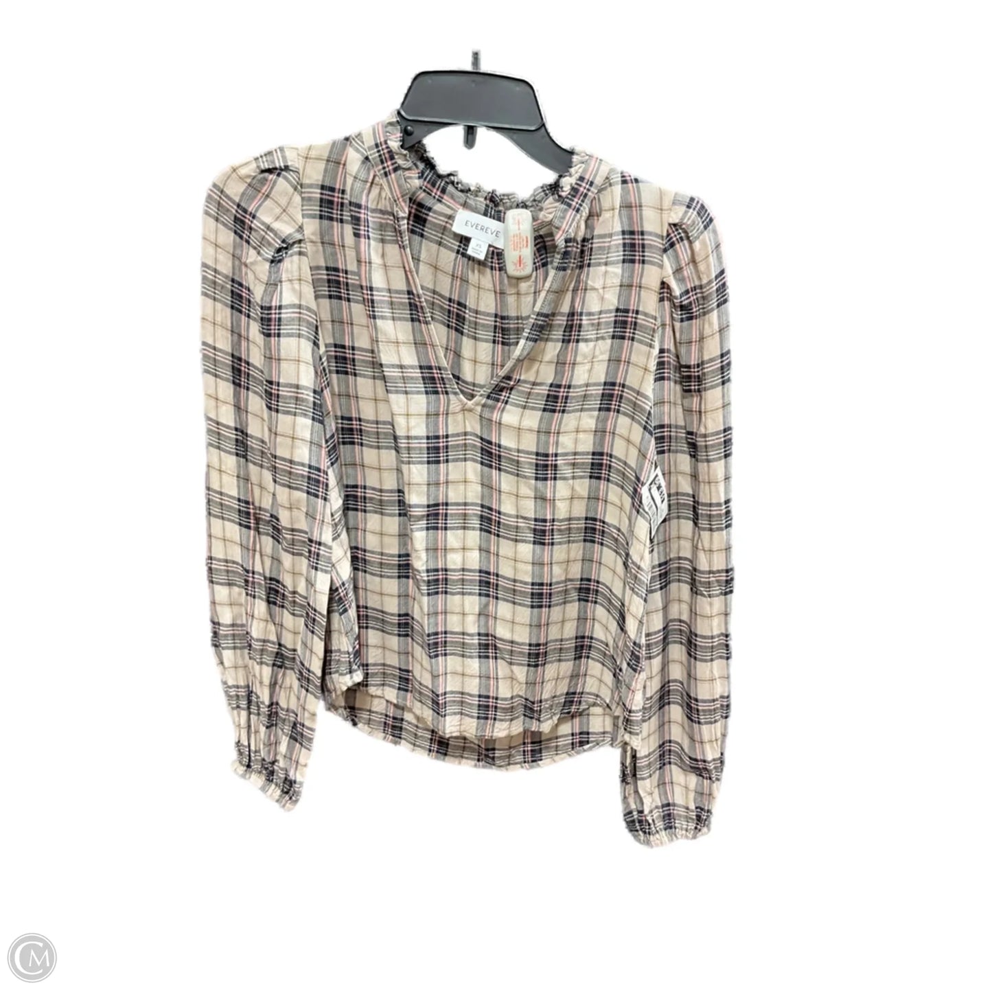 Top Long Sleeve By Evereve In Plaid Pattern, Size: Xs