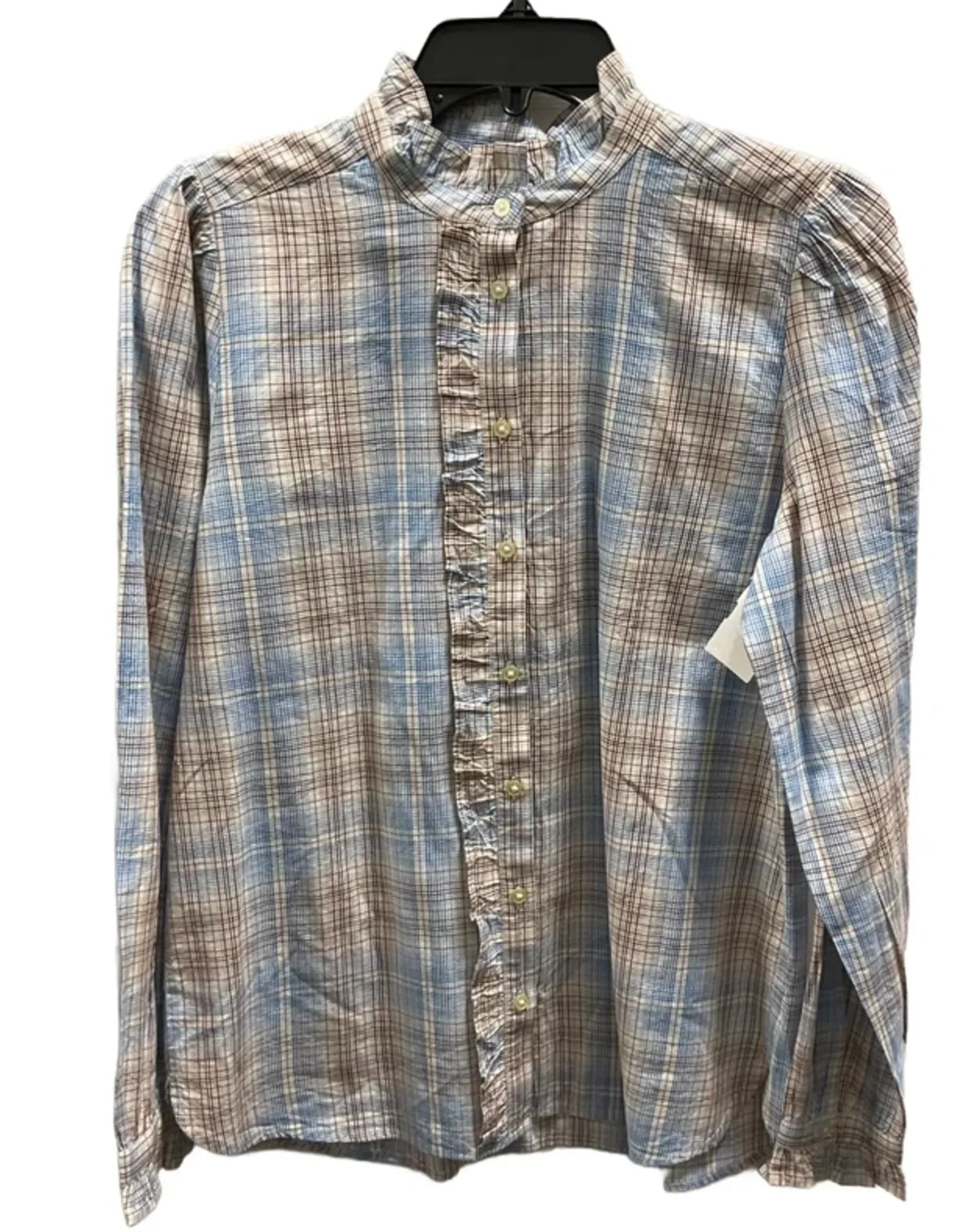 Top Long Sleeve By Loft In Plaid Pattern, Size: S