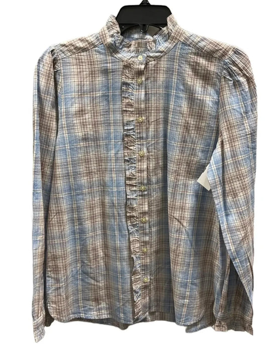 Top Long Sleeve By Loft In Plaid Pattern, Size: S