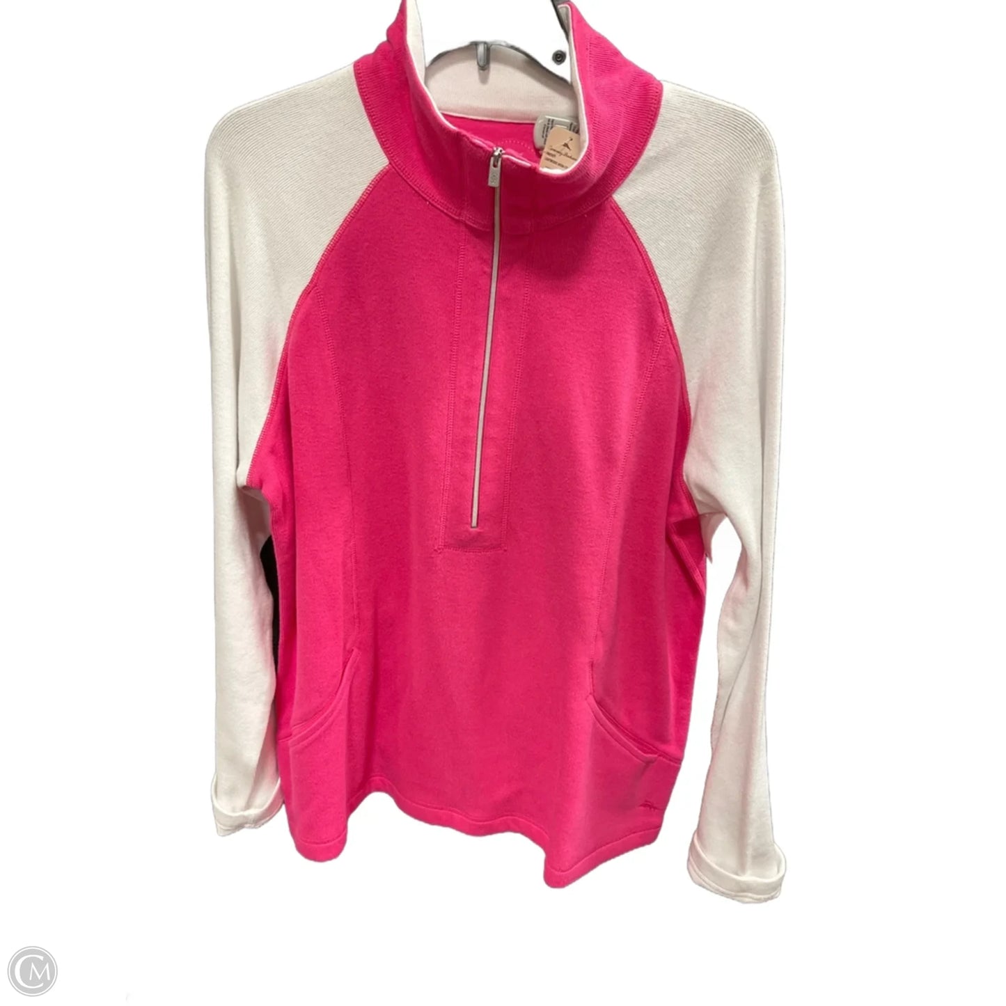 Athletic Top Long Sleeve Collar By Tommy Bahama In Pink & White, Size: Xl