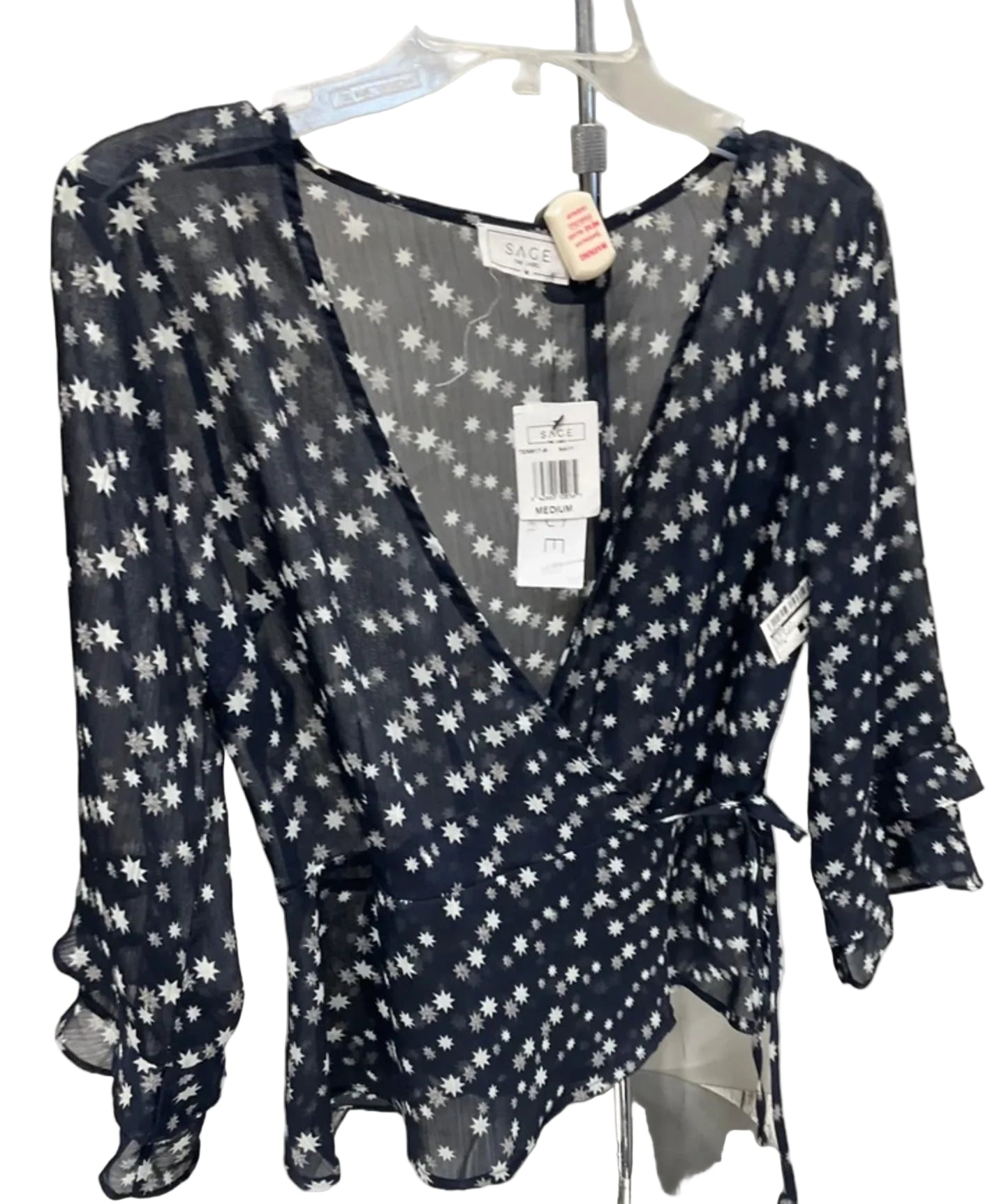 Blouse Long Sleeve By Sage In Blue & White, Size: M