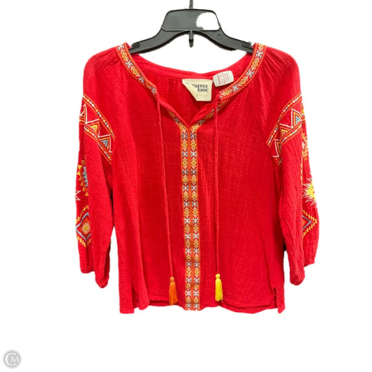 Top 3/4 Sleeve By Savanna Jane In Red, Size: S