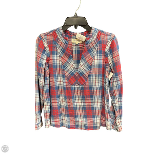 Top Long Sleeve By Madewell In Plaid Pattern, Size: Xs