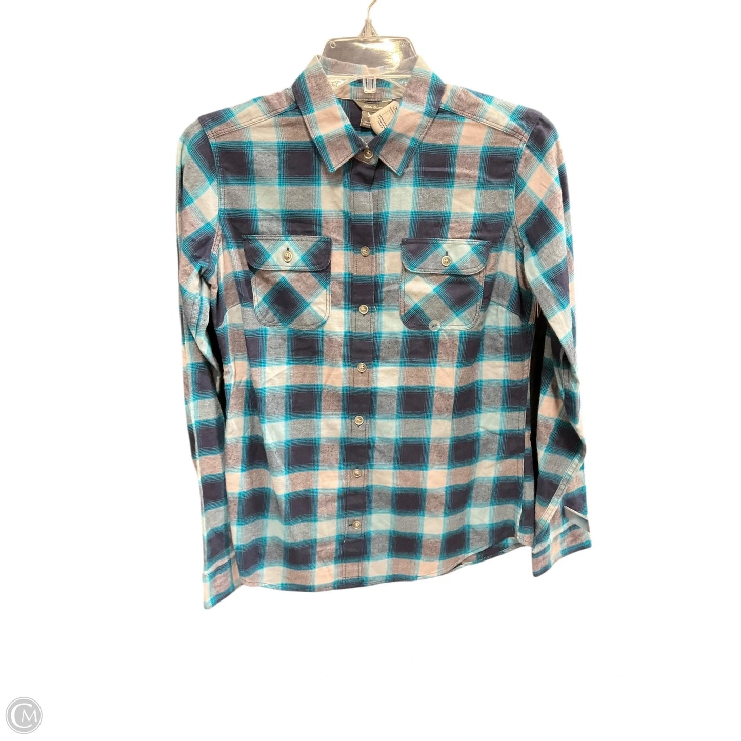 Top Long Sleeve By Eddie Bauer In Plaid Pattern, Size: Xs